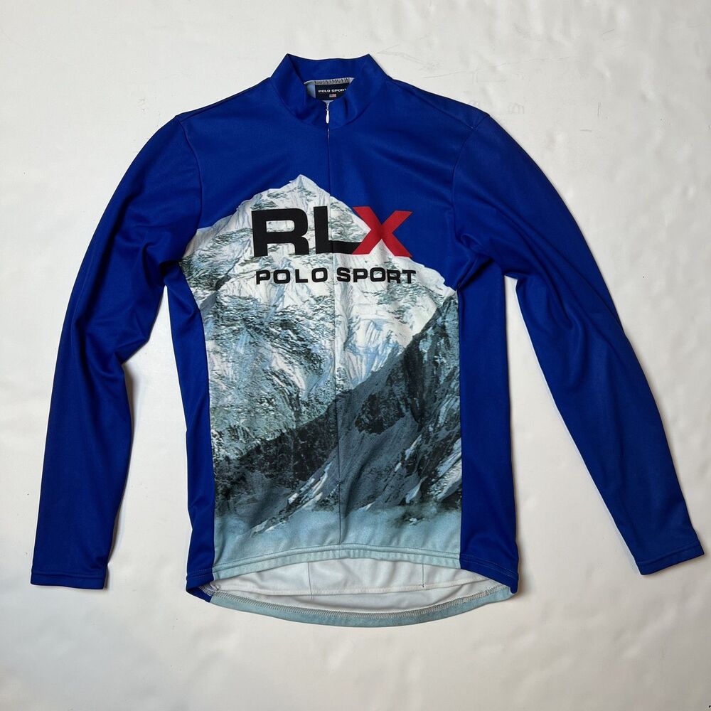 Vintage Polo Sport RLX Mountain Cycling Jersey Men's Medium Blue Long Sleeve USA